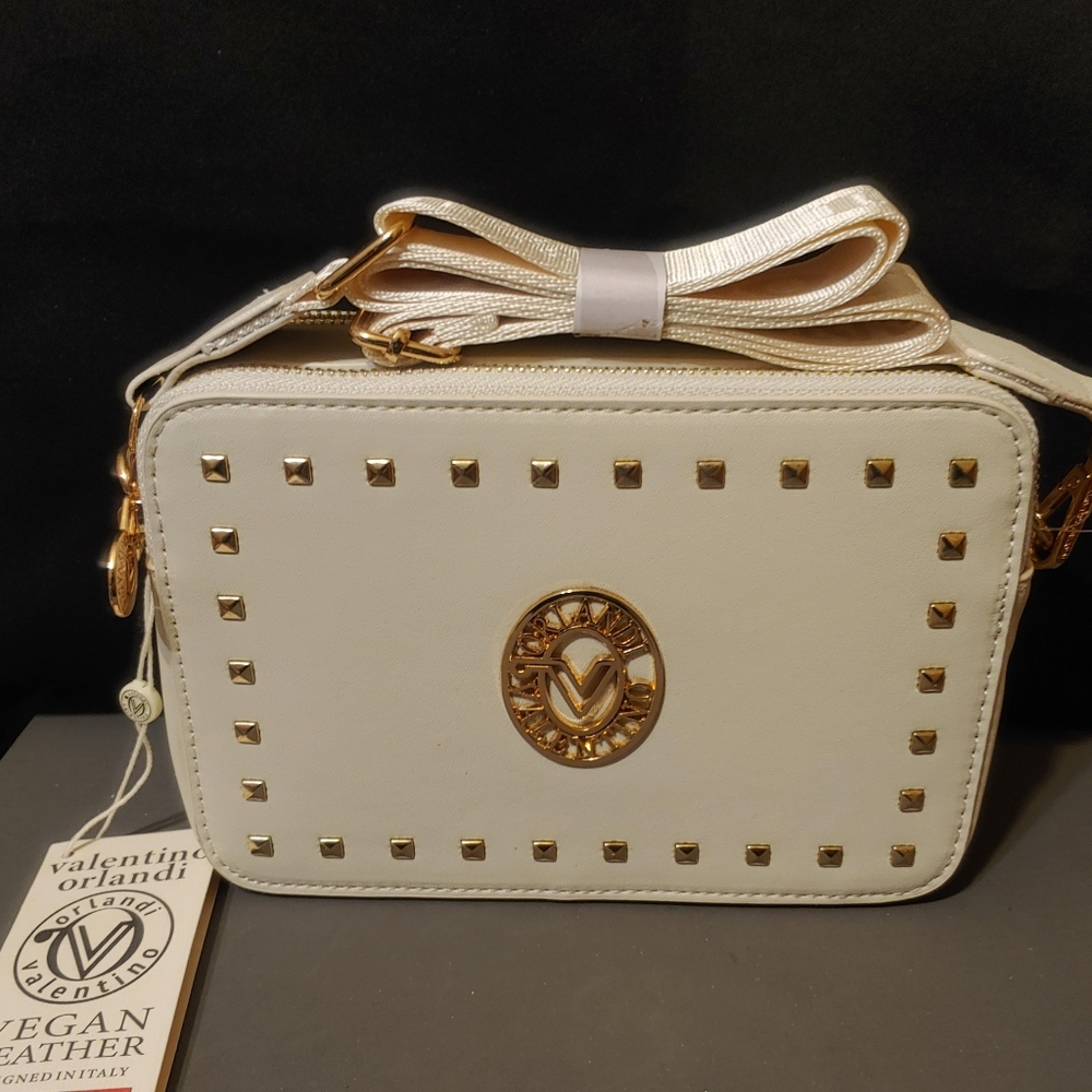 Valentino Orlandi Cream Crossbody Bag with Gold Accents Italy